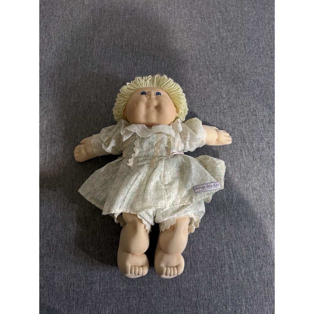 Cabbage Patch Kids 14" Soft Body Doll Blonde Curly Hair Blue Eyes Signed 1987